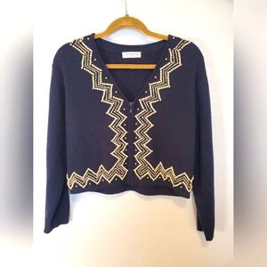 Liz Claiborne Navy Pearl zip up cardigan